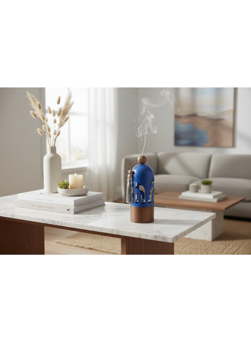 Akdc Incense Burner With Wooden Base And Metal Cover 22Cm*8Cm*8Cm, Blue - Image 2